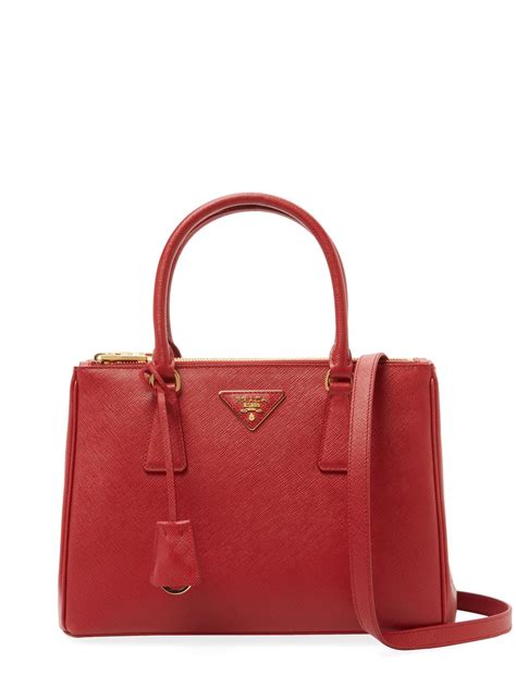 prada tote galleria double zip small saffiano leather fuoco red|PRADA Saffiano Small Galleria Double Zip Tote Fuoco.